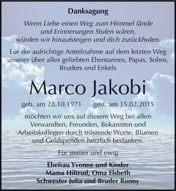 Traueranzeige von Marco Jakobi von Mitteldeutsche Zeitung Bernburg