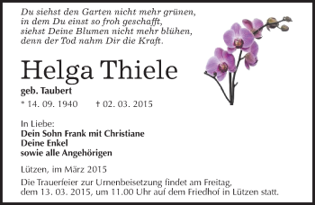 Traueranzeige von Helga Thiele von Mitteldeutsche Zeitung Weißenfels