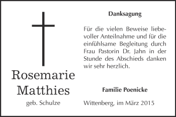 Traueranzeige von Rosemarie Matthies von Super Sonntag Wittenberg
