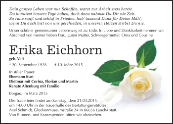 Traueranzeige von Erika Eichhorn von Mitteldeutsche Zeitung Naumburg/Nebra