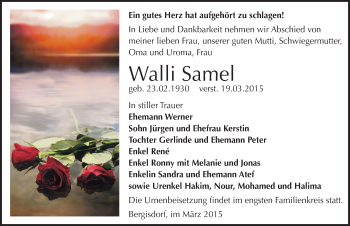 Traueranzeige von Walli Samel von Mitteldeutsche Zeitung Zeitz