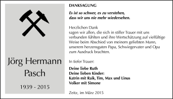 Traueranzeige von Jörg Hermann Pasch von Mitteldeutsche Zeitung Zeitz
