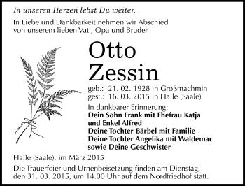 Traueranzeige von Otto Zessin von Mitteldeutsche Zeitung Halle/Saalkreis