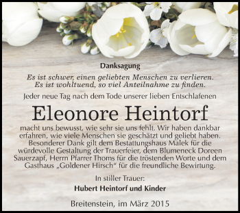 Traueranzeige von Eleonore Heintorf von WVG - Wochenspiegel Quedlinburg