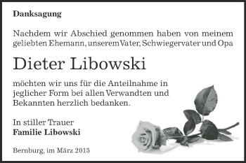 Traueranzeige von Dieter Libowski von Super Sonntag Bernburg