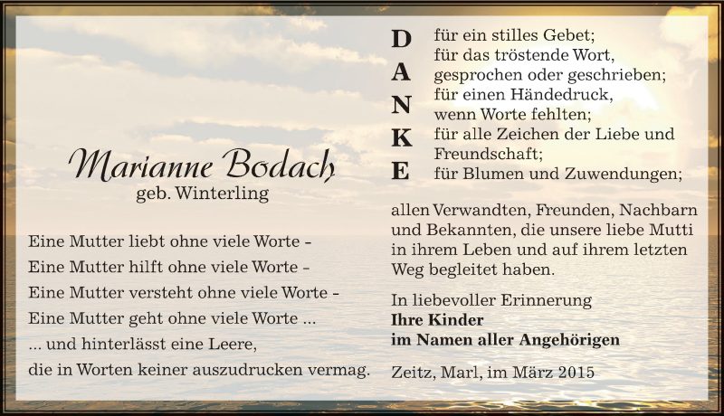 Traueranzeige für Marianne Bodach vom 28.03.2015 aus Mitteldeutsche Zeitung Zeitz