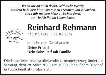Traueranzeige von Reinhard Rehmann von Mitteldeutsche Zeitung Halle/Saalkreis