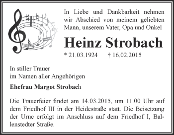 Traueranzeige von Heinz Strobach von WVG - Wochenspiegel Dessau / Köthen