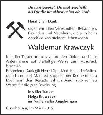 Traueranzeige von Waldemar Krawczyk von WVG - Wochenspiegel SGH