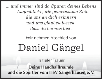 Traueranzeige von Daniel Gängel von Super Sonntag SGH Mansf. Land
