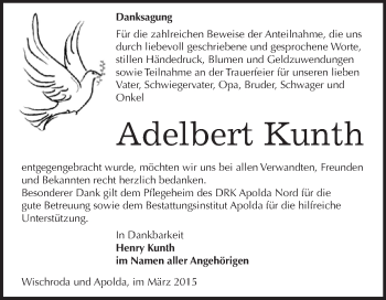 Traueranzeige von Adelbert Kunth von WVG - Wochenspiegel NMB / WSF / ZTZ