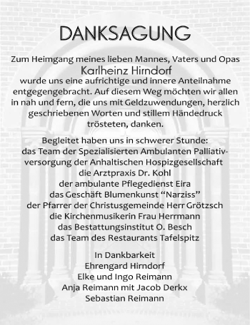 Traueranzeige von Karlheinz Hirndorf von Mitteldeutsche Zeitung Dessau-Roßlau