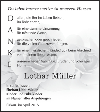 Traueranzeige von Lothar Müller von Super Sonntag Zeitz