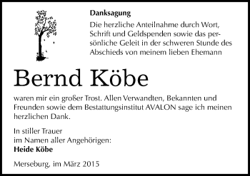 Traueranzeige von Bernd Köbe von Mitteldeutsche Zeitung Merseburg/Querfurt