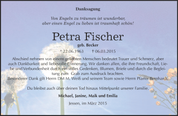 Traueranzeige von Petra Fischer von WVG - Wochenspiegel Wittenberg