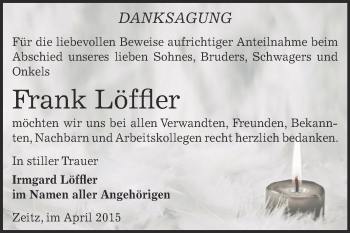 Traueranzeige von Frank Löffler von Super Sonntag Zeitz