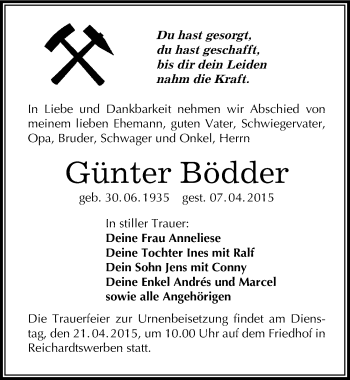 Traueranzeige von Günter Bödder von Mitteldeutsche Zeitung Weißenfels