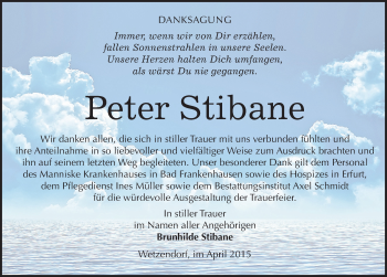 Traueranzeige von Peter Stibane von Mitteldeutsche Zeitung Naumburg/Nebra