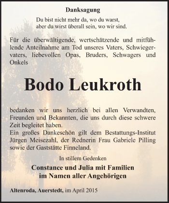 Traueranzeige von Bodo Leukroth von Mitteldeutsche Zeitung Naumburg/Nebra