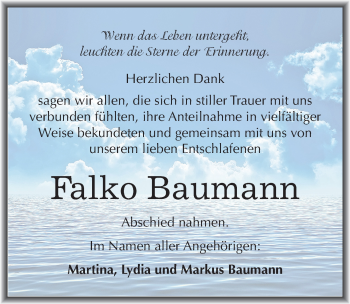 Traueranzeige von Falko Baumann von Mitteldeutsche Zeitung Mansfelder Land