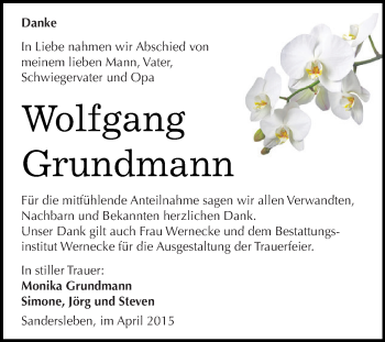 Traueranzeige von Wolfgang Grundmann von Wochenspiegel Mansfelder Land