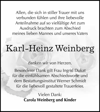 Traueranzeige von Karl-Heinz Weinberg von WVG - Wochenspiegel Quedlinburg