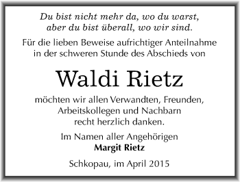 Traueranzeige von Waldi Rietz von Mitteldeutsche Zeitung Merseburg/Querfurt