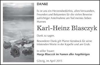 Traueranzeige von Karl-Heinz Blasczyk von WVG - Wochenspiegel Dessau / Köthen