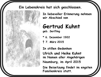Traueranzeige von Gertrud Kuhnt von Mitteldeutsche Zeitung Naumburg/Nebra