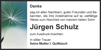 Traueranzeige von Jürgen Schulz von WVG - Wochenspiegel Dessau / Köthen
