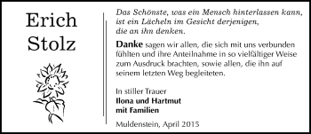 Traueranzeige von Erich Stolz von Mitteldeutsche Zeitung Bitterfeld