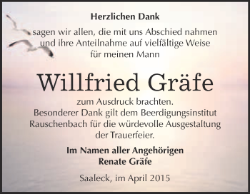 Traueranzeige von Willfried Gräfe von WVG - Wochenspiegel NMB / WSF / ZTZ