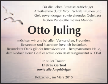 Traueranzeige von Otto Juling von WVG - Wochenspiegel Merseburg