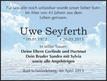 Traueranzeige von Uwe Seyferth von Mitteldeutsche Zeitung Wittenberg