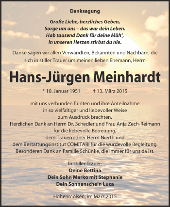 Traueranzeige von Hans-Jürgen Meinhardt von WVG - Wochenspiegel NMB / WSF / ZTZ