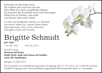 Traueranzeige von Brigitte Schmidt von Mitteldeutsche Zeitung Merseburg/Querfurt