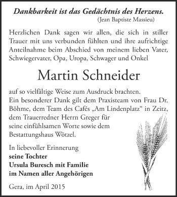 Traueranzeige von Martin Schneider von Super Sonntag Zeitz