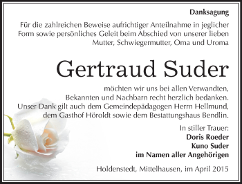 Traueranzeige von Gertraud Suder von Mitteldeutsche Zeitung Sangerhausen