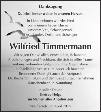 Traueranzeige von Wilfried Timmermann von WVG - Wochenspiegel NMB / WSF / ZTZ