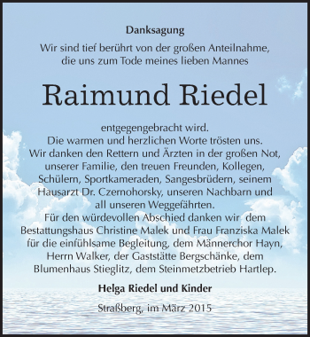 Traueranzeige von Raimund Riedel von Mitteldeutsche Zeitung Quedlinburg