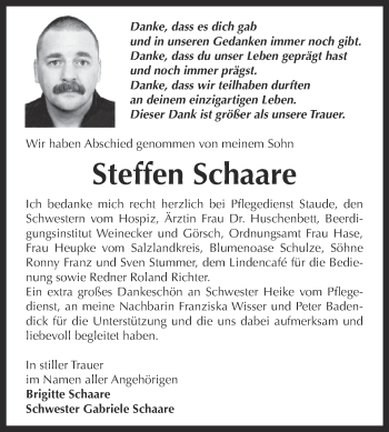 Traueranzeige von Steffen Schaare von Super Sonntag Bernburg