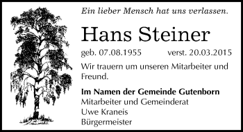 Traueranzeige von Hans Steiner von Mitteldeutsche Zeitung Zeitz