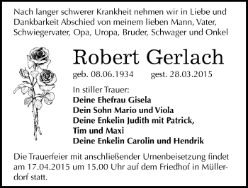 Traueranzeige von Robert Gerlach von Mitteldeutsche Zeitung Halle/Saalkreis