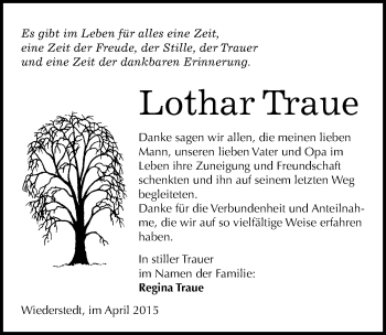 Traueranzeige von Lothar Traue von Mitteldeutsche Zeitung Mansfelder Land