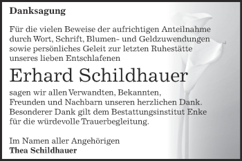 Traueranzeige von Erhard Schildhauer von WVG - Wochenspiegel Dessau / Köthen