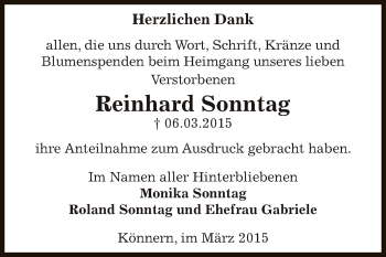 Traueranzeige von Reinhard Sonntag von Super Sonntag Bernburg