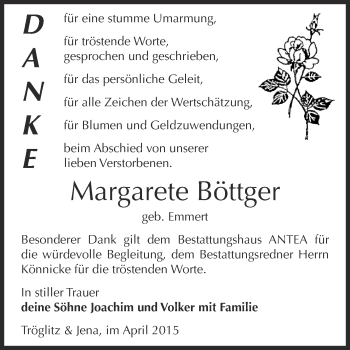 Traueranzeige von Margarete Böttger von Super Sonntag Zeitz
