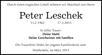 Traueranzeige von Peter Leschek von Mitteldeutsche Zeitung Weißenfels