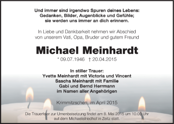 Traueranzeige von Michael Meinhardt von Mitteldeutsche Zeitung Zeitz