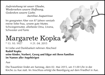 Traueranzeige von Margarete Kopka von Mitteldeutsche Zeitung Naumburg/Nebra